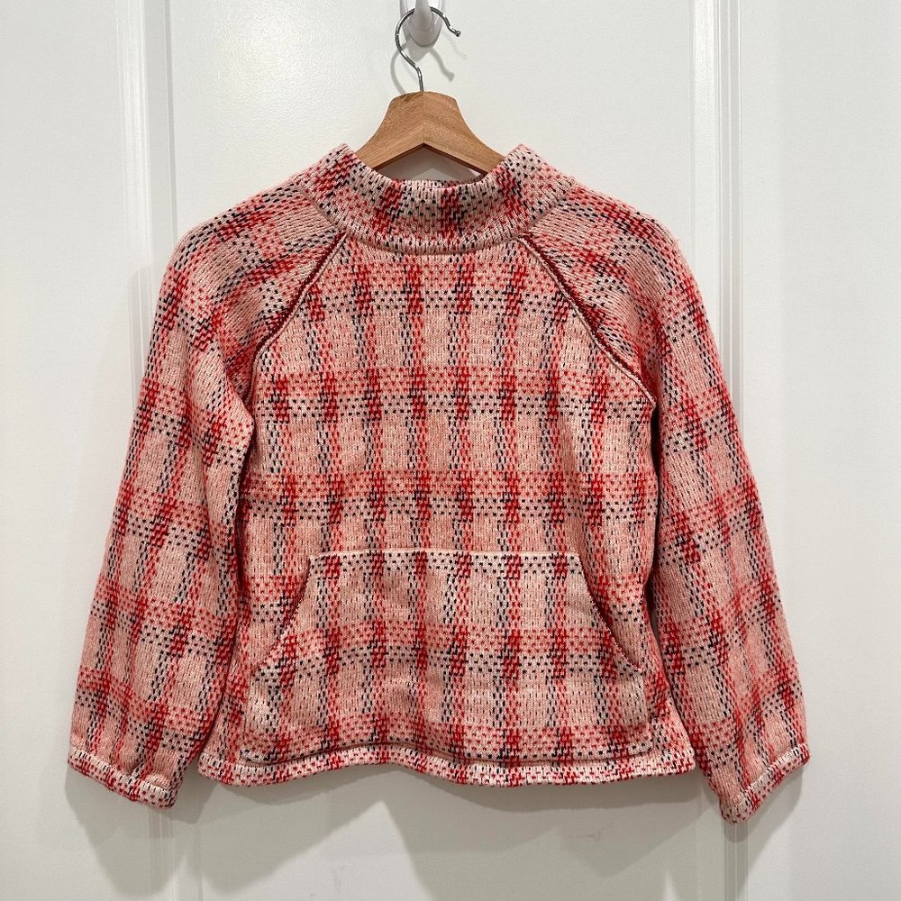 Anthropologie Field Flower Pink & Red Plaid Pullover Sweater Size Small